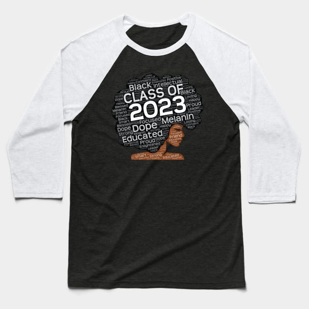 Class of 2023 Black Woman Afro Baseball T-Shirt by blackartmattersshop